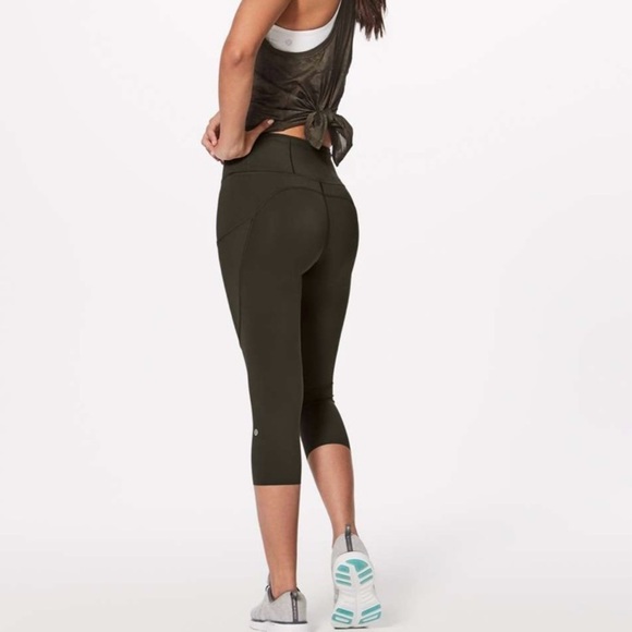 Lululemon sz 4 Fast & Free Crop II Nulux 19" Dark Olive High-Waisted Leggings - Picture 8 of 13